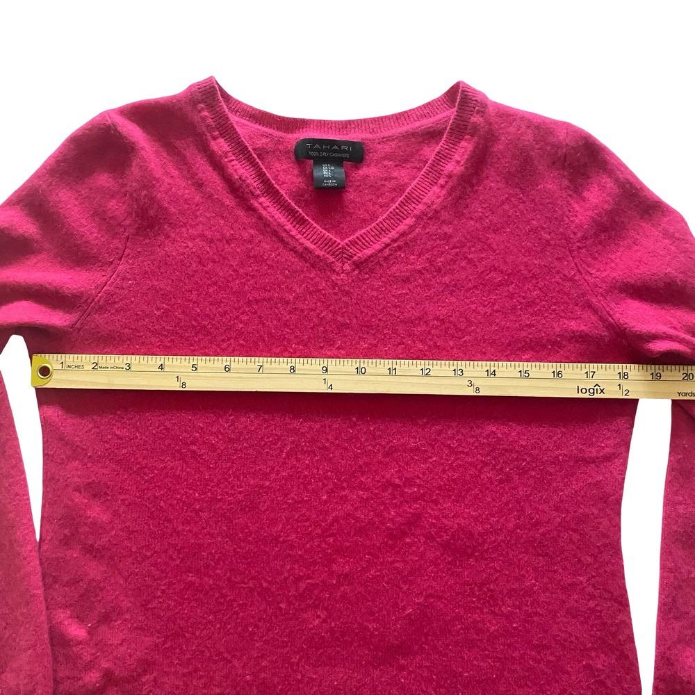 TAHARI Womens Pink V Neck 100% 2 Ply Cashmere Sweater Size L - Picture 4 of 5